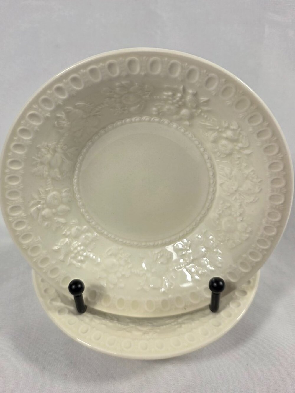 TWO Wedgwood Wellesley Off White Embossed Fruits and Circles